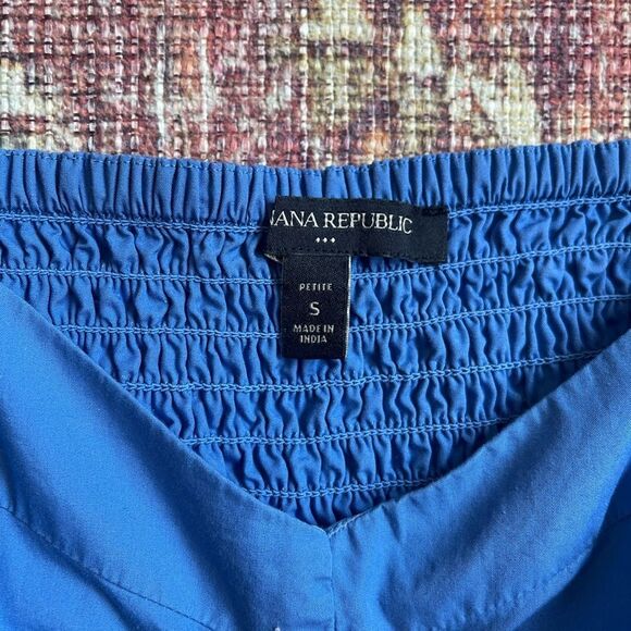 Banana Republic SmallPetite Blue Women’s Baby doll ruched Blue Puff Sleeve Dress - Picture 5 of 9